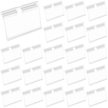 Imagem de Pacote com 100 suportes de etiquetas transparentes com ganchos de arame, etiquetas de preço de varejo de fio duplo com cartões para prateleiras de exibição de supermercados e lojas