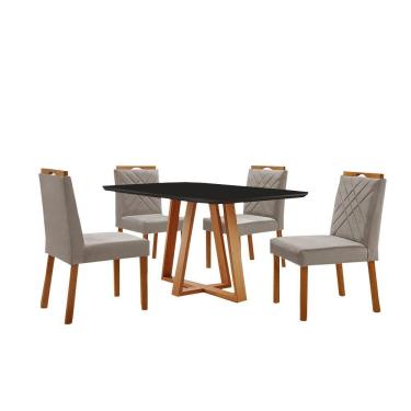Imagem de Conjunto Sala De Jantar Mesa Florença 140x80cm Preto Com 4 Cadeiras Dallas Veludo Cinza