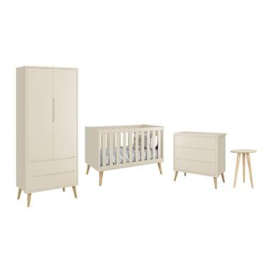 Imagem de Dormitório Theo 2 Portas E Mesa De Canto Areia Fosco Com Pés Madeira Natural Reller Móveis Areia Fosco