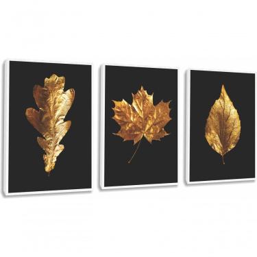 Imagem de Quadro Decorativo Folhas Douradas Com Moldura Branco