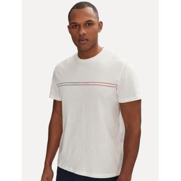 Imagem de Camiseta Tommy Jeans Masculina Core Linear Stripe Logo Branca Tamanho: