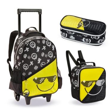 Imagem de Kit Mochila Escolar Rodinha Infantil Menina Grande Menino Cor Amarelo 