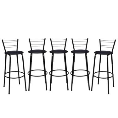 Imagem de Banqueta Altas Flórida Estrutura Preta 70cm Para Balcão Cozinha, Bar, Bistrô, Americano Kit 05 Unidades - Itagold (Preto)