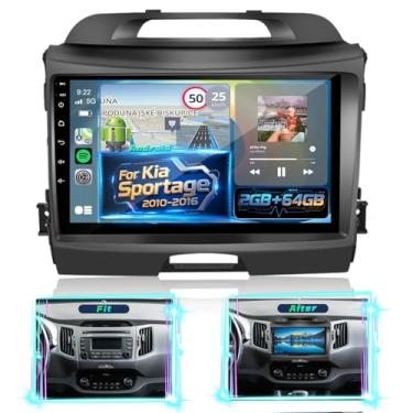 Imagem de Estéreo automotivo Volxcereo 2G + 64G para Kia Sportage 2010-2016 com Carplay sem fio e Android Auto, rádio automotivo com tela sensível ao toque de 9 polegadas com Bluetooth/GPS/WiFi/SWC/FM e RDS