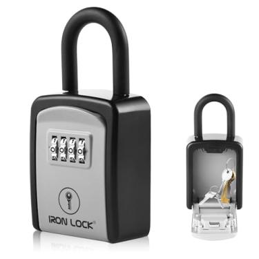 Imagem de Iron Lock® - Caixa de bloqueio de chave portátil com manilha em U removível, à prova d'água, combinação de 4 dígitos com código redefinível, preta
