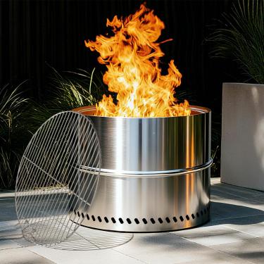 Imagem de HGD Fogueira sem fumaça de 40 cm com churrasqueira, fogueira portátil para acampamento e quintal, lareira externa de aço inoxidável com bolsa de viagem, fácil configuração e armazenamento compacto