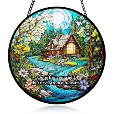 Imagem de Enfeite de janela de vidro de simpatia, enfeite de lembrança para memorial amado, presente de luto, ornamento manchado de casa de campo, apanhador de sol para janela, vidro de lembrança para perda