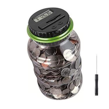 Imagem de Pote de poupança de cofrinho de moedas, contador digital de moedas Winnsty com visor LCD, caixa de economia de dinheiro de grande capacidade para todas as moedas dos EUA (verde)