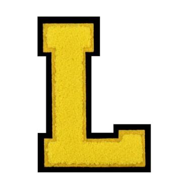 Imagem de 1 peça de patch amarelo de 11,4 cm de ferro em chenille com borda preta – Remendos do alfabeto para roupas, jaquetas, mochilas, chapéus para decoração personalizada, nome personalizado e artesanato