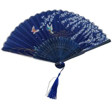 Imagem de 1 ventilador dobrável de bambu com 21 cm de comprimento, feito à mão, estilo japonês, para decoração de festa, festival, palco, apresentação, grupo, eventos
