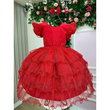 Imagem de Vestido Infantil Vermelho com Glitter para Festa Luxo - Fabuloso Ateli