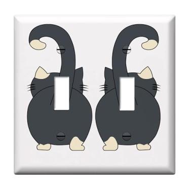 Imagem de Placa decorativa para interruptor de luz de gato engraçado, placas de parede duplas com interruptor de luz para banheiro, quarto, cozinha, decoração de casa, capas de tomada
