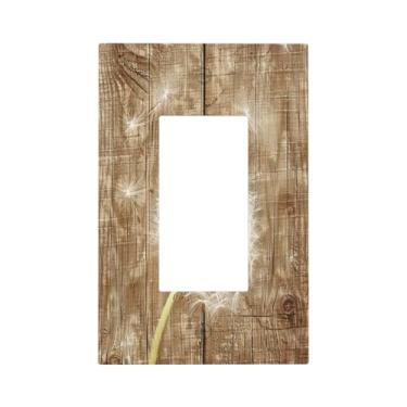 Imagem de BHGAHD Capas decorativas de tomada com placa de madeira marrom vintage com design de dente-de-leão, 1 interruptor de luz basculante de gangue, decoração única, placa de parede para quarto, decoração