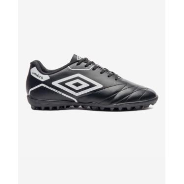 Imagem de Chuteira Society Umbro Manchester Masculina Grama Sintética Antiderrapante U01FB00461 (Preto/Branco, BR, Adulto, Numérico, 37)