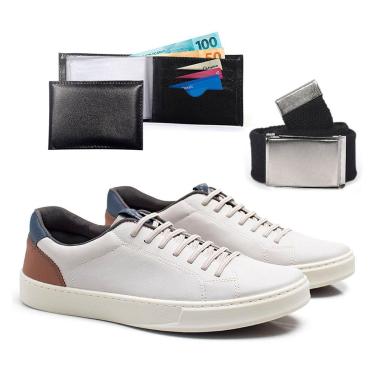 Imagem de Kit Tenis Casual Masculino Com Carteira Cinto Sapatenis De Amarrar Confortavel Leve Macio-Masculino