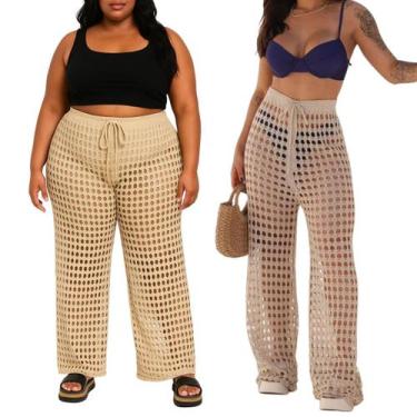 Imagem de Calça Saída de Praia Feminina Slim e Plus Size em Tricô Crochê Boho Ch