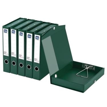 Imagem de POERMA Caixas de arquivo de armazenamento, pacote com 6, caixas de arquivo de plástico com tampa, lombada de 50 mm, caixas de arquivo com clipe, verde