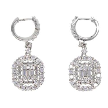 Imagem de Novo brinco de casamento de zircônia cúbica pavimentado geométrico quadrado gota rosa prata cor spairking - brincos de argola modernos, presente elegante para uso diário ou eventos especiais