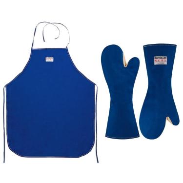 Imagem de Kit Avental De Cozinha Anti Chamas + Luva Com Forro 2 Dedos 45cm Radiant Heat Rio Valley
