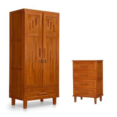 Imagem de Guarda Roupa 2 Portas E Cômoda 4 Gavetas 100 % Madeira Paris Castanho