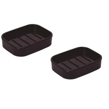 Imagem de Kit 2 Saboneteiras Multiuso Com Trava Moderna Plasútil Porta Sabonetes Objetos(2 PRETA FRISO S/TAMPA)