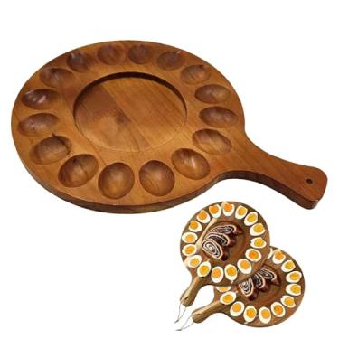Imagem de Bandeja Reversível para Ovos Deviled com Múltiplos Buracos Suporte de Redondo Madeira Servir Espessada Tabua Charcuterie Cozinha Cozidos Páscoa Queijo Aperitivos Alça Festas e Festivais