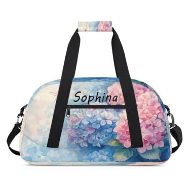 Imagem de Bolsa esportiva personalizada flor azul rosa libélula com nome bolsa personalizada para dormir bolsa de fim de semana bolsa de treino para dança, balé, academia, ginástica, mala de viagem, presente