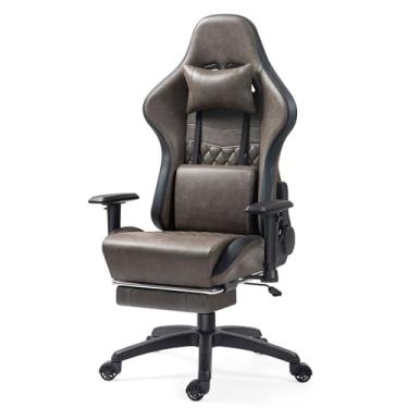 Imagem de HGTRH Cadeira de jogos grande e alta, cadeira ergonômica para computador com apoio para os pés e massagem lombar, cadeira de jogador confortável com encosto alto para adultos 159 kg couro PU para