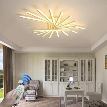 Imagem de Luminária de teto moderna e dimerizável para sala de estar, com design linear irregular e criativo, corpo em alumínio e controle remoto para iluminação de restaurantes, quartos e salas de ja