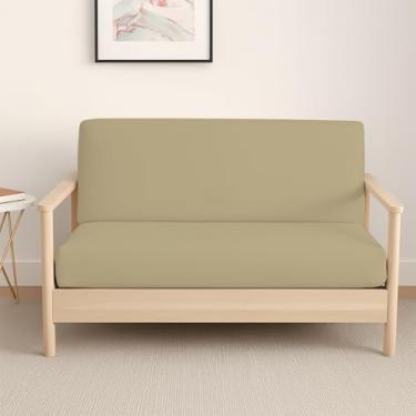 Imagem de Capas de futon dobráveis de tamanho completo – Capas protetoras de microfibra para futon sem braços – Capa protetora de sofá com zíper, capa de sofá-cama, lavável na máquina, bege