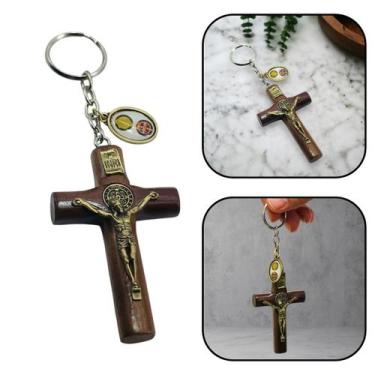 Imagem de Chaveiro Cruz Medalha De São Bento Madeira 7 cm - FORNECEDOR 9