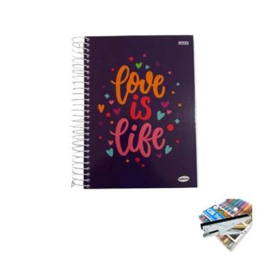 Imagem de Kit Caderno Feminino Capa Dura 20 Matérias 400 Folhas + Caneta Trigel Metálica 10 Cores + Grampeador Alicate