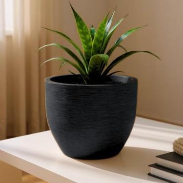 Imagem de Vaso de Polietileno Decorativo Cone Redondo 25x20 cm com ou sem Prato – Jardim Sala e Varanda (Preto SEM prato)
