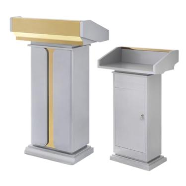 Imagem de SPXMQSS Suporte de pódio de conferência de aço inoxidável, suporte de púlpito para igreja com prateleira de armazenamento para palestra, escola, 70 x 42 x 118 cm cinza