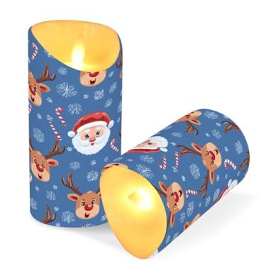Imagem de Blueangle Pacote com 2 velas sem chama de rena e Papai Noel com controle remoto e temporizador, velas LED cintilantes (7,6 cm x 9,9 cm) para decoração de casa, casamento, acampamento (425)
