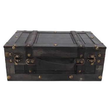 Imagem de Luqeeg Baú de Madeira Tronco de Armazenamento de Madeira Vintage, Caixa Portátil de Mala retrô Com Tampa e Aderência Antiderrapante Adereços de Fotografia Antigos para Armazenamento de (1624B-01