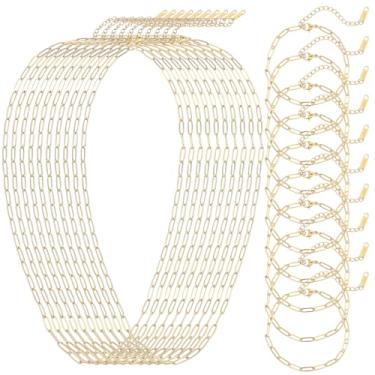 Imagem de Kit de 20 peças de pulseiras, colar de clipe de papel 18K para fazer joias, corrente de colar com fechos de lagosta para mulheres (ouro)