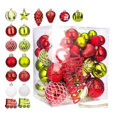 Imagem de Decorações de árvore de Natal, conjunto de 65 peças de enfeites de bola de Natal à prova de estilhaçamento de plástico transparente, enfeites de Natal vermelhos e verdes para decoração de árvore de