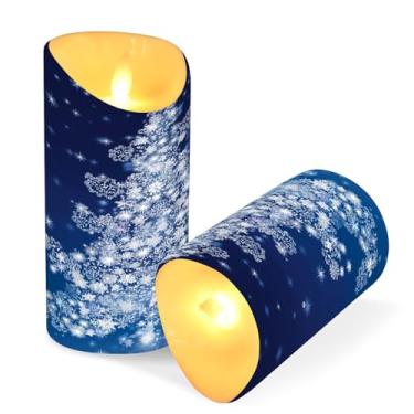 Imagem de Blueangle Pacote com 2 velas de flocos de neve para árvore de Natal sem chamas com controle remoto e temporizador, velas LED cintilantes (7,6 cm x 15 cm) para decoração de casa, casamento, acampamento