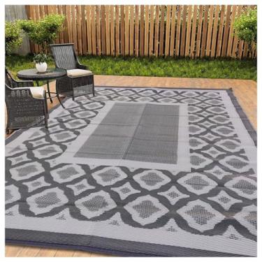 Imagem de SPXMQSS Tapete de exterior para pátios, tapete de plástico reversível antiderrapante fácil de limpar para acampamento, deck, praia, piquenique, quintal 183 x 275 cm B