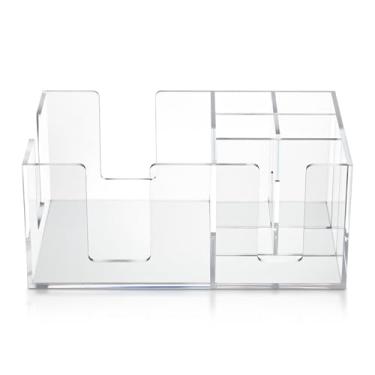 Imagem de Mifoci Suporte de barra de acrílico com 6 compartimentos, organizador de guardanapos de bar canudos de coquetel e palitos de dente condimentos para bancada de cozinha de escritório em casa (27 C x 14