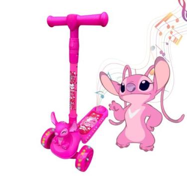 Imagem de Patinete Stitch Rosa Infantil 3 Rodas Com Luz Som e Bichinho - Elite
