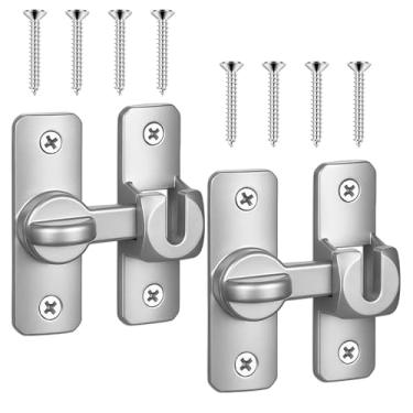 Imagem de Pacote com 2 fechaduras de porta de celeiro de 90/180 graus, ferragens para pequenas fechaduras, trava de fecho, trava deslizante de segurança resistente para portões, celeiro, garagem, jardim, cerca