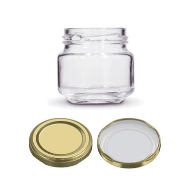 Imagem de Kit 20 unidades - Pote de vidro Redondo 120ml - Tampas Douradas