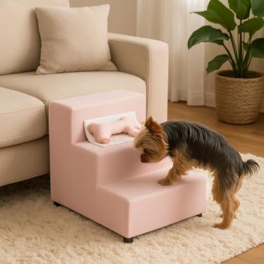 Imagem de Escadinha Pet para subir cama 3 Andares – Escada para Cachorro e Gato, Conforto com Tecido Suede e Estrutura em MDF, Ideal para Sofá, Cama ou Carro - Rosa Bebê Pet- NicoBia