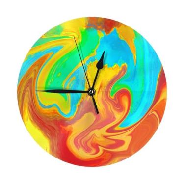 Imagem de ZERAOKE Pintura líquida - Relógio de parede redondo moderno - silencioso sem tique-taque operado por bateria, decoração de mesa ou parede para sala de estar, quarto, escritório.
