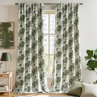 Imagem de Cortinas florais verdes 100% blackout para sala de estar, conjunto de 2 painéis, 203 cm de espessura, vintage, flor de chenille, cortinas de janela, escurecimento de quarto, cortinas de quarto