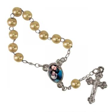 Imagem de 50 Mini Terço com Foto de São José - SJO Artigos Religiosos, Creme