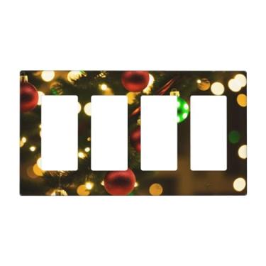 Imagem de Placa de parede com estampa de decorações de Natal brilhantes, capa decorativa para interruptor, tamanho padrão, painel quádruplo para placas de luz, capas de interruptor para decoração de quarto e