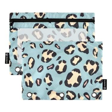 Imagem de CEBUGI 3 bolsas de lápis com zíper e janela transparente, 2 pacotes de estojo para exames de sala de aula (estampa de leopardo)